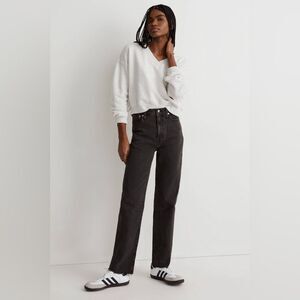 Madewell Perfect Vintage Jean Gray, Black Leather Patch Sz 28 Casual Chic